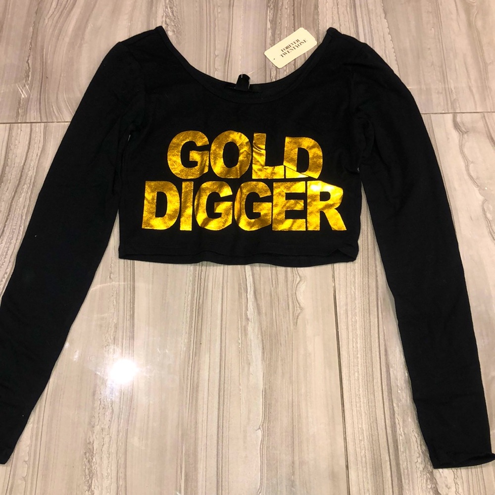 Forever 21 “Gold Digger” Black/Gold Crop Top